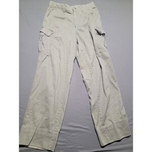 Real Clothes Women Olive Green Cargo Pants Wide Leg High Rise Cotton Twill 32
